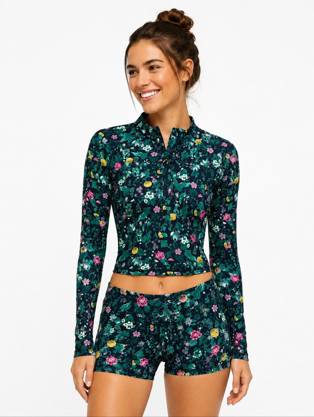 J. Crew Floral Rash Guard Swim Set XXS UPF Botanical Bikini Shorts Quick Dry